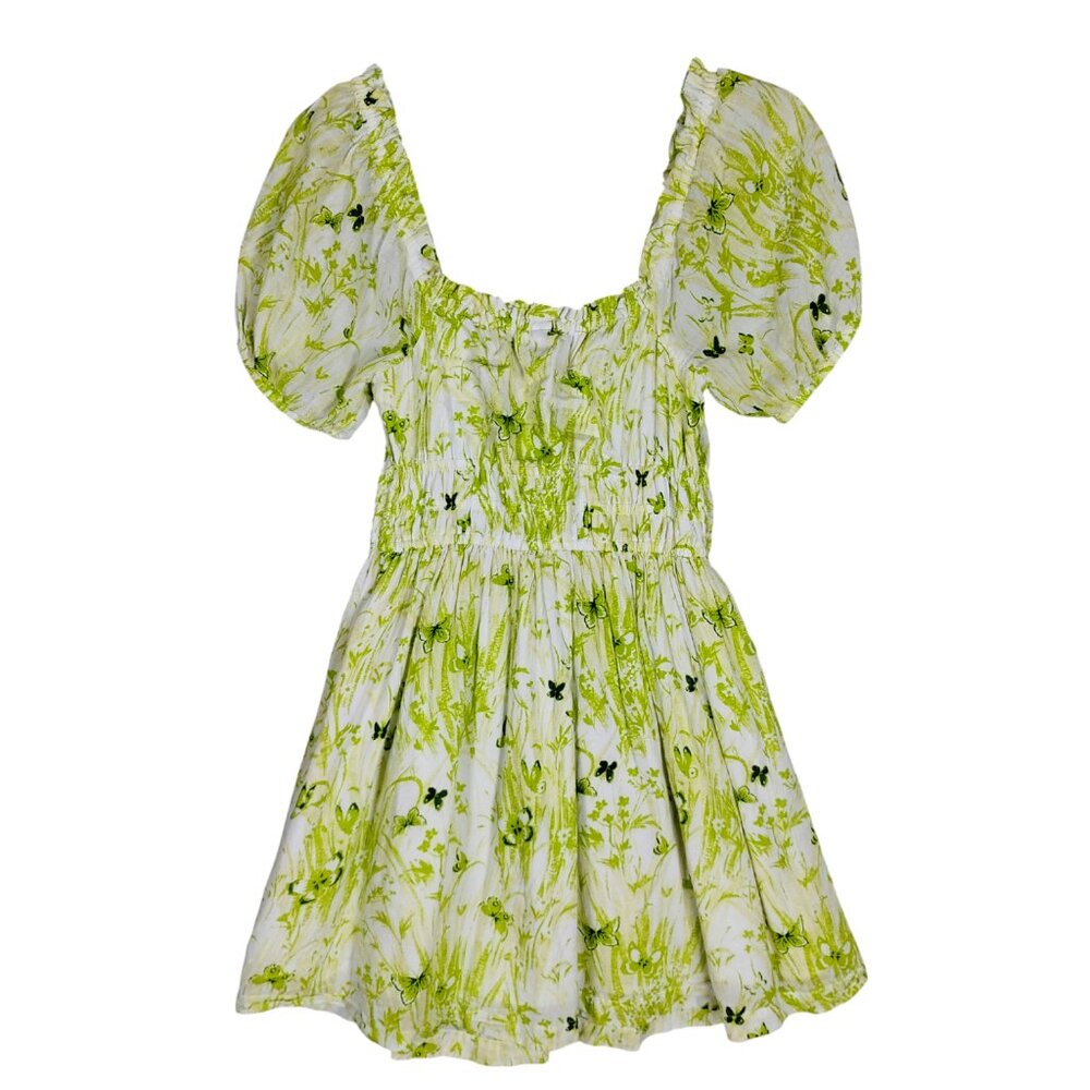 BP Nordstrom Sun Dress Size Small Light Green Floral Puffy Sleeves Pullover - Picture 4 of 8